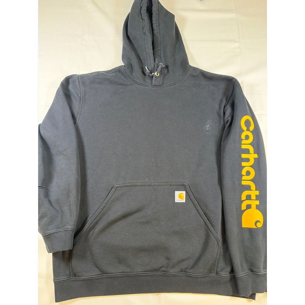 Carhartt Mens Loose Fit Hoodie Black Yellow Sleeve Logo TS6514-M XL